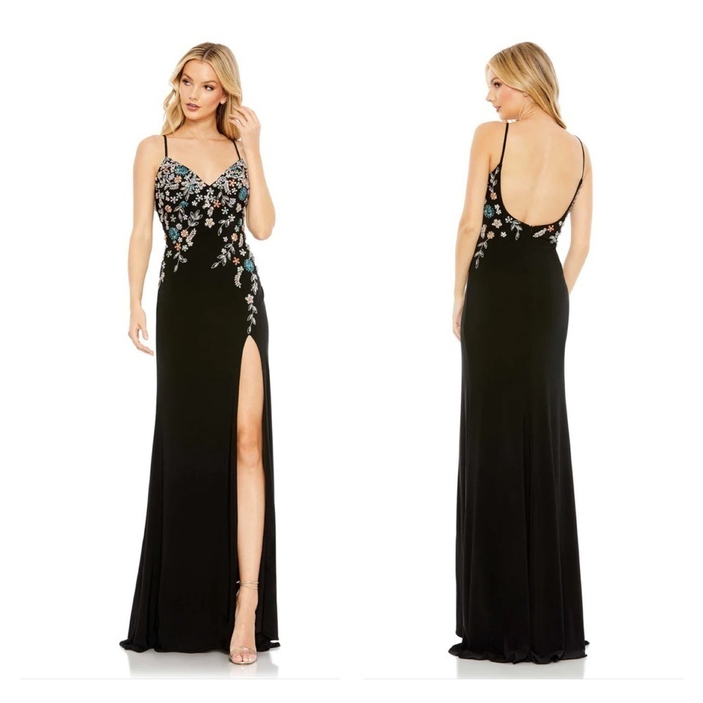 Mac Duggal 42006 Nwt Multi Color Beaded Floral Cami Gown